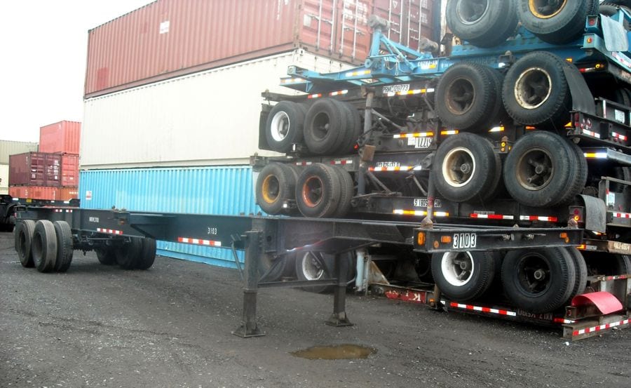 TRS sells rents + repairs used 40 foot long 8-pin lock container chassis